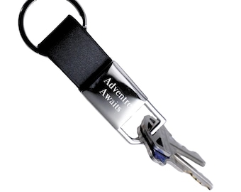 Personalized Stainless Steel Modern Sporty Leatherette  Keychain Ring Holder - Custom Gifts, Engraved Key Holders, Women Men Plate Engraving