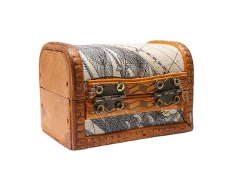 Vintage Wooden Jewelry Storage Box | Treasure Chest Organizer With Map/Trumpet Design (Map Style) - View #12