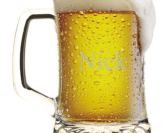 Personalized Glass Sports Beer Mug - Custom Engraved Party Mug - Wedding Gifts for Groom, Birthday Party, Anniversary, Party Favors