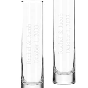 Engraved Clear Cylinder Glass Bud Vase - Personalized Wedding Gifts, Anniversary Flower Vases, Reception, Bridal Shower, Tall Glass Vases