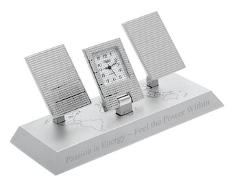 Silver Alloy World Globe Solar Power Panels Mini Desk Clock - Engraved Office Gift, Environmental Personalized Award, Achievement, World Map