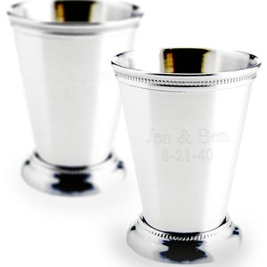 Personalized Polished Silver Stainless Steel Mint Julep Cup - Engraved Custom Engraving Party Julep Cups, Wedding Birthday Anniversary Gifts