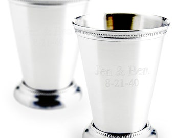 Personalized Polished Silver Stainless Steel Mint Julep Cup - Engraved Custom Engraving Party Julep Cups, Wedding Birthday Anniversary Gifts