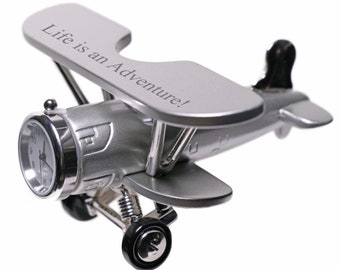 Custom Biplane Wing Mini Aircraft Office Table Clock - Personalized Desk Clocks for  Birthdays, Employee, Engraved Airplane Award and Trophy