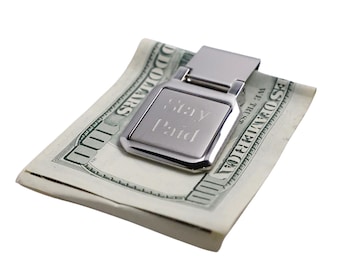 Custom Engraved Stainless Steel Classic Money & Credit Card Holder Clip - Personalized Gifts Money Holder Clips Name Engraving Slim Travel