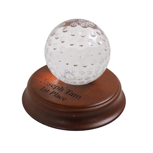 Custom Crystal Golf Player Trophy Award with Wooden Base - Personalized Gifts, Engraved Achievement Award, Coaches, Teachers, Professionals