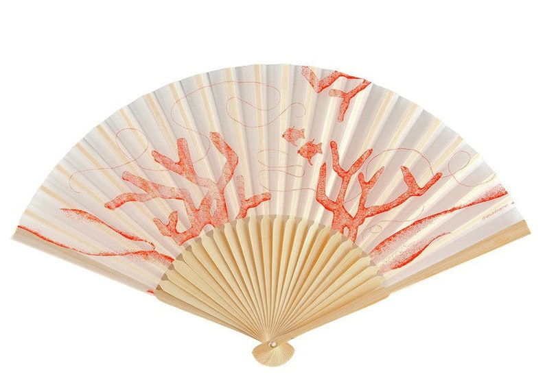 Decorative Beach Coral Bamboo Wedding Fan Custom Wedding Favors, Personalized Engraved Gifts, Groom Bride Asian Theme Fans, Party Favors image 3