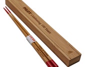 Custom Engraved Red Japanese Bamboo Chopsticks (1 Pair)- Personalized Wooden Lucky Chopsticks, Wedding Party Favors Wood Boxes, Bride, Groom