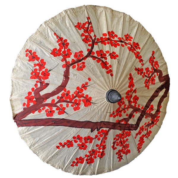 Hand Painted Red Blossom Thai Wedding Parasol - Personalized Engraved Parasol, Custom Wedding Umbrella Bridal Shower, Bride, Bridesmaid