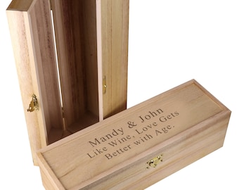 Eco-Friendly Natural Wood Single Bottle Wine Chest Box - Custom Wooden Chest Box. Personalized Gift for an Anniversary, Wedding, Birthday.