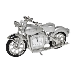 Silver Alloy Custom Desktop Motorcycle Clock - Personalized Engraved Motorbikes Lovers, Desk Accessory, Birthday, Dad, Boss Gifts, Tabletop