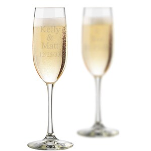 Engraved Toasting Flute Champagne Glass - Custom Engraved Barware Glasses, Personalized Cups, Bride and Groom Wedding Glasses, Anniversary