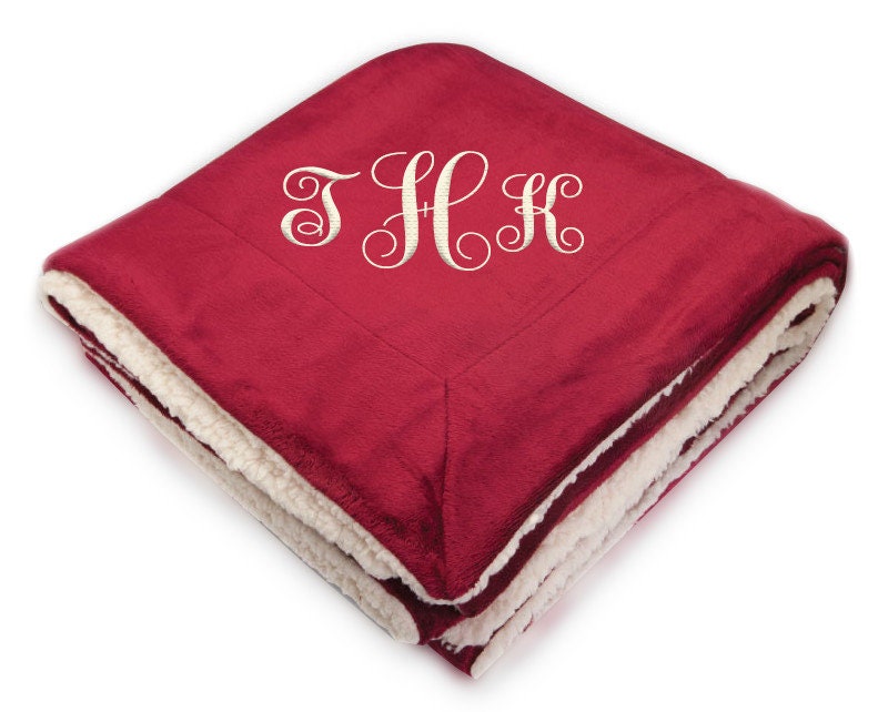 Custom Red Micro Plush Sherpa Throw Blanket With Inner Faux Lambswool Personalized Embroidered Gifts Hishers Soft Deluxe Soft Blankets Etsy