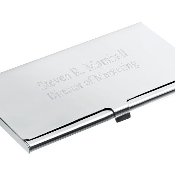 Slim Polished Silver Light Weight Executive Business Card Case -