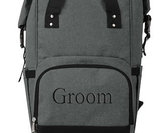 Insulated 30-Can Water Resistant Grey Backpack Cooler with Extended Capacity Roll-Top Carry Handles,Personalized Water Resistant Wedding Bag