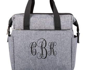 On The Go Expandable Lunch Cooler Tote with Zippered Pockets - Personalized Embroidered Ice Cooler Bag, Wedding Bride Groom Bridesmaid Gifts