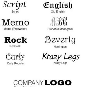May include: A graphic showing different font styles with their names, such as Times New Roman, Script, Memo, Rock, Curly, Arial, English, ABC, Beverly, and Krazy Legs. The graphic also includes the text "COMPANY LOGO" and "Your Tagline" and the logo for SpaceX.