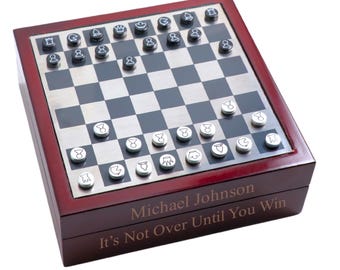 3-in-1 Miniature Travel Chess, Checkers, and Magnetic Dartboard Wood Game Set -Personalized Custom Engraved Gifts Games Birthday Party Dices