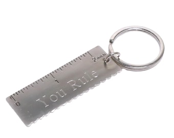 Standard/Metric Ruler Keychain Ring Holder - Custom Engraved Gifts Key Holder, Women Men Car Accessory Measuring Keyring Engraving Car Keys
