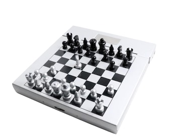 2-in-1 Magnetic Travel Aluminum Chess and Dart Board Game Set - Personalized Gifts Custom Engraving Travel Games Engraved Chessboards Player