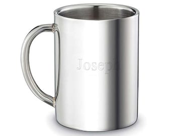 Double-Walled Polished Stainless Steel Drinking Cup - Personalized Silver Polished Doubled Wall Beverage Drinking Cup - Custom Engraved Gift