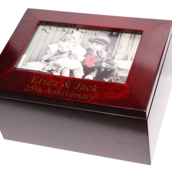 4x6 Wood Photo Frame Treasure Keepsake Box (Black Velvet Interior)-  Wooden Rosewood Finish, Custom Engraved Storage Box, Personalized Gifts