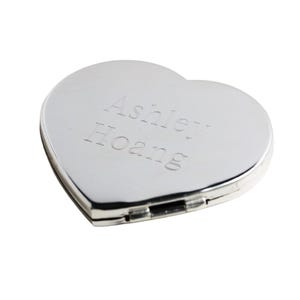Personalized Double Mirror Compact Heart Mirror- Custom Engraved Mirror, Engraved Makeup Accessory, Pocket Portable Beauty Makeup Mirror