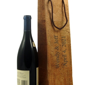 Natural Cork Leather Wine Bag Carrier - Personalized Custom Carry Wine Bag - Custom Gifts for Wedding, Bride, Groom, Anniversary, Birthday