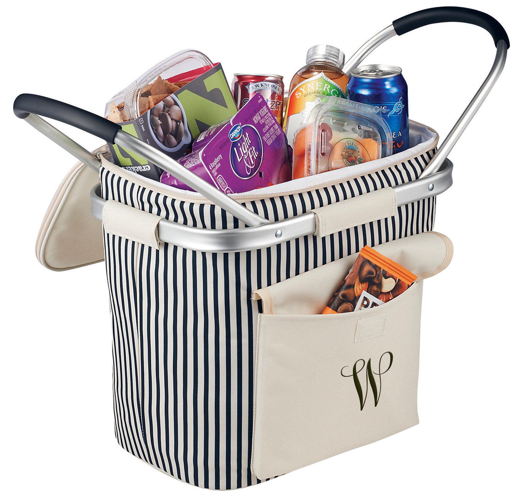 Collapsible Striped Picnic Basket Cooler With Double Aluminum Etsy