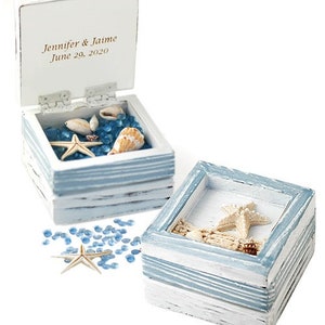 Sea Of Love Starfish Aged Trinket Wooden Box - Custom Personalized Wedding Favors, Bridal Shower Boxes, Anniversary Gifts, Beach Theme Favor