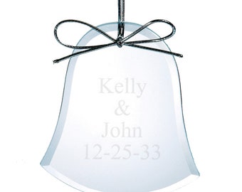 Clear Glass Celebration Beveled Bell Ornament - Custom Engraved Gifts - Personalized for Weddings, Anniversaries, Christmas, Valentines