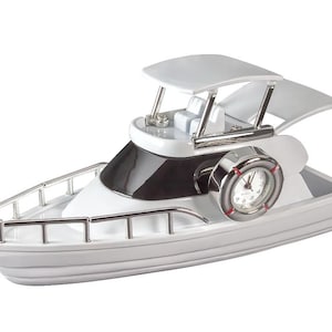 Custom Silver Die Cast Metal Desk Mini Clock Vacation Yacht - Personalized Engraved Gifts, Father's Day, Birthday,Friend, Office Accessories