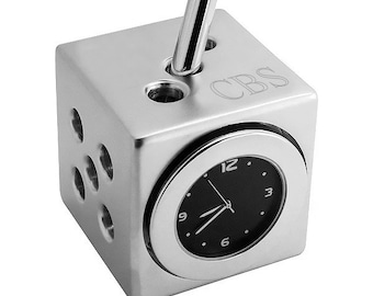 Ensemble horloge et porte-stylo en métal avec côtés rotatifs - Cadeaux gravés personnalisés, initiales personnalisées, amateurs de jeux de poker, père, anniversaire
