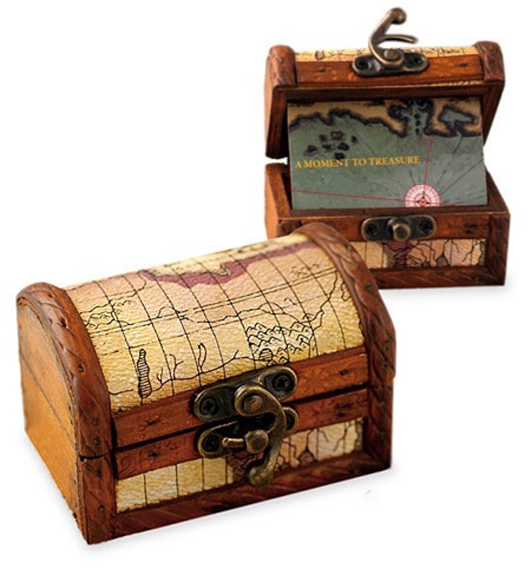 Set of 3 Small Wooden Treasure Chest Boxes, Decorative Vintage Style Storage Box