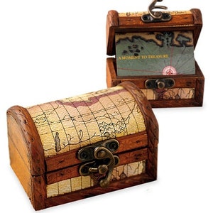 Personalized Wood Treasure Map Chest Box (Box Only) - Custom Wooden Pirate Party Favors, Wedding Gift Keepsakes, Bride Groom, Birthday Party