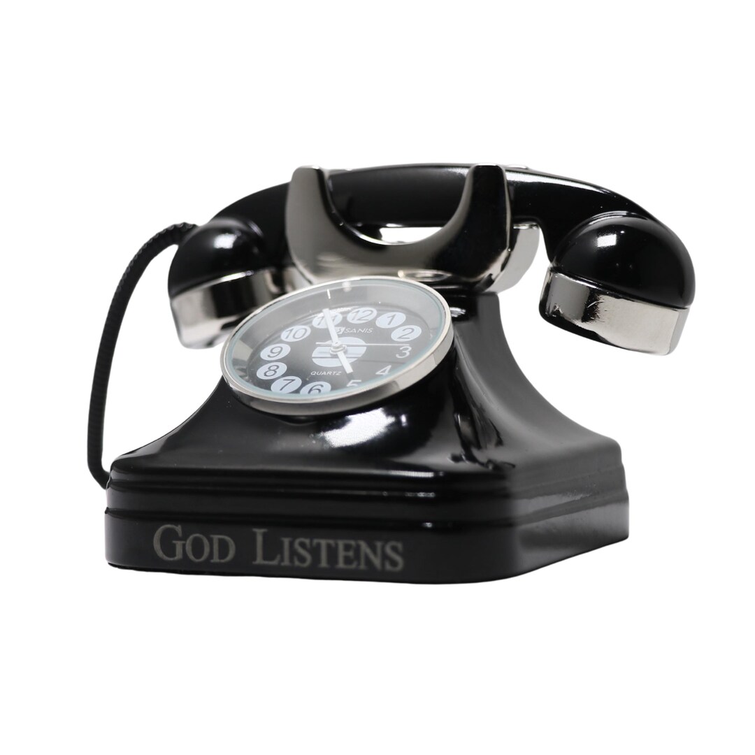 Custom Black Mini Antique Dial Telephone Desk Clock - Personalized Home ...