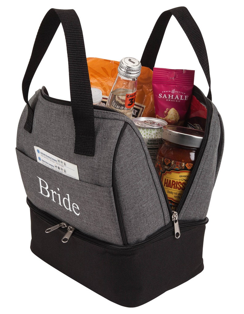 Smart Dual Function Insulated Lunch Sack & Cooler Compartments with Carry Handles - Personalized Bridesmaid Groom Monogrammed Wedding Gifts image 2