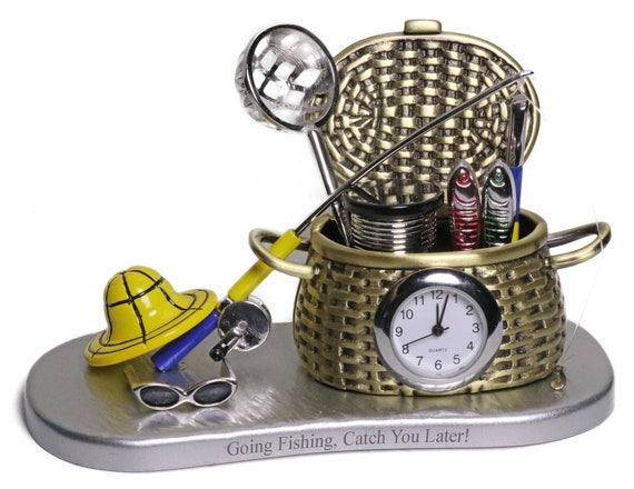 Custom Mini Fisherman Tools Kit Desk Clock Personalized Fisherman's Landing  Net, Fishing Rod, Custom Gifts, Fathers Birthday Trophy Awards 