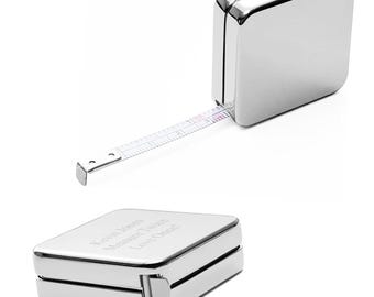 Square Polished Silver Measuring Pocket Tape (3 Feet) - Engraved Gifts, Personalized Monogrammed Office Accessories, Custom Handyman Tools