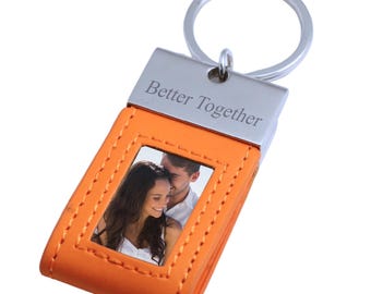 Engraved Stainless Steel Picture Frame Keychain- Personalized Photo Car Keys Holder Keepsakes Bag Accessory Custom Engraved Gift for Him Her