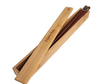 Personalized Engraved Japanese Wood Chopsticks (1 Pair) - Custom Engraved Bamboo Box Party Favors, Wedding, Anniversary, Shower, Bride Groom