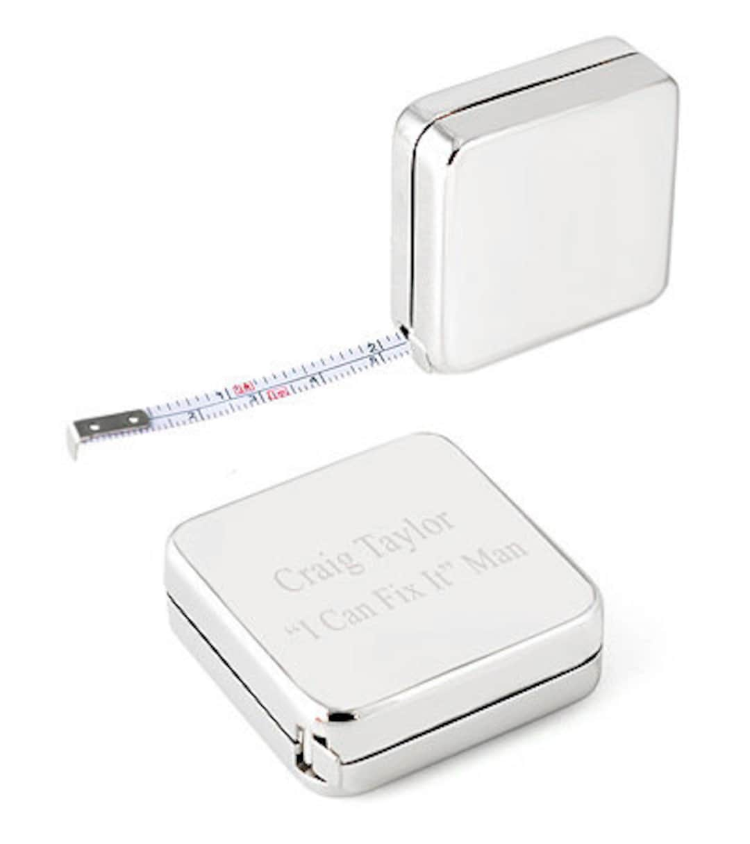 Square Polished Silver Measuring Pocket Tape 3 Feet Engraved Gifts