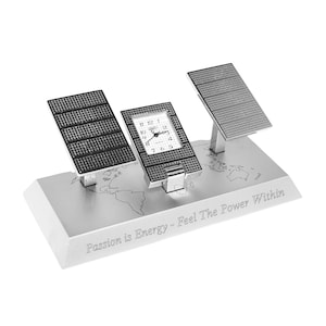 Silver Alloy World Globe Solar Power Panels Mini Desk Clock - Engraved Office Gift, Environmental Personalized Award, Achievement, World Map