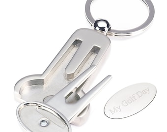3-in-1 Pro Golf Divot Magnetic Ball Marker Keychain - Custom Engraved Key Holder, Personalized Women Men Car Accessories, Father, Golfers
