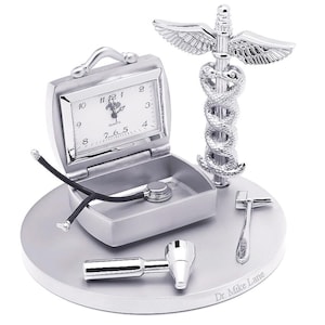 Professional Medical Doctor Tools Achievement Award Mini Desk Clock - Personalized Engraving Dr. Academic Clock Keepsakes, Plaque, Trophy