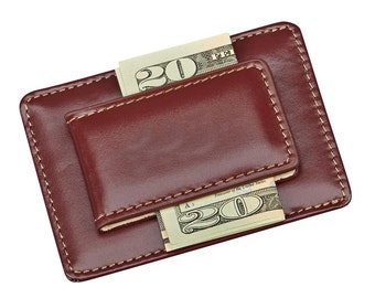 Executive Brown Magnetic Leather Credit Card & Money Clip - Custom Personalized Slim Money Holder - Gifts for Weddings, Birthdays, Groom