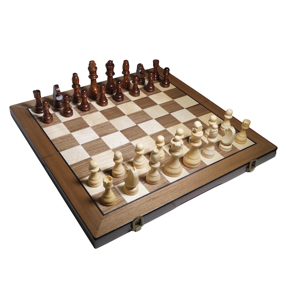 17" Wooden Travel Tournament Folding Chessboard Game with Magnetic Wood Chess Pieces - Personalized Engraved Chess Board Game Custom Gifts