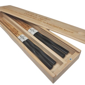 2-Sets Engraved Twisted Black Bamboo Chinese Chopsticks Pairs & Optional Double Chopsticks Box - Personalized Chopsticks, Custom Wood Box
