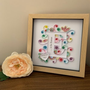 Marco con inicial para bebé niña recién nacida - Decoración de pared para guardería - Recuerdo para bebé recién nacido - Inicial en filigrana