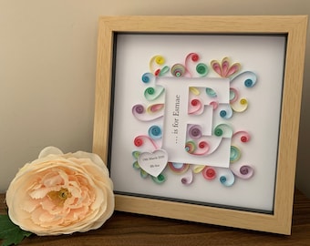 Quilled Initial Frame: Handmade New Baby Girl Nursery Decor